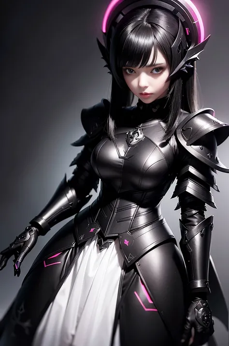 Arknights Girl (masterpiece), best quality, Expressive eyes, (((Dressed in surreal and detailed neon sci-fi black armor, Ethereal aesthetic style))) Korean beauty idol, Intricately perfect beautiful cute face, Delicate and sharp eyes, Ultra-realistic、Fine ...