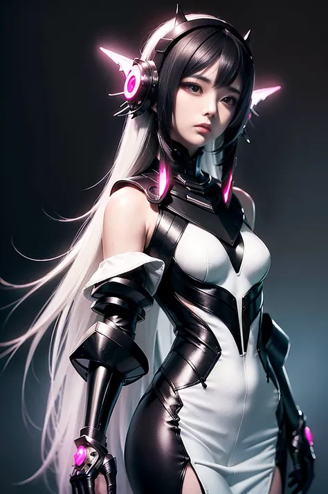 Arknights Girl (masterpiece), best quality, Expressive eyes, (((Dressed in surreal and detailed neon sci-fi black armor, Ethereal aesthetic style))) Korean beauty idol, Intricately perfect beautiful cute face, Delicate and sharp eyes, Ultra-realistic、Fine ...