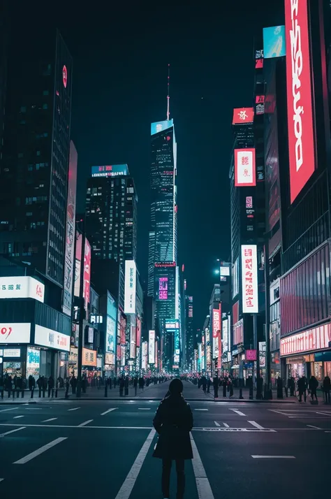 プロンプト: A street lined with digital billboards, all glitching and fading to black. People on the streets looking up in confusion and fear. High resolution, 9:16 aspect ratio, wide shot capturing the citys growing anxiety.