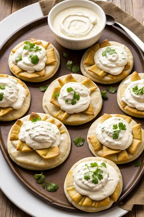 Gorditas of corn dough stuffed with pork rinds, served with sauce and cream.