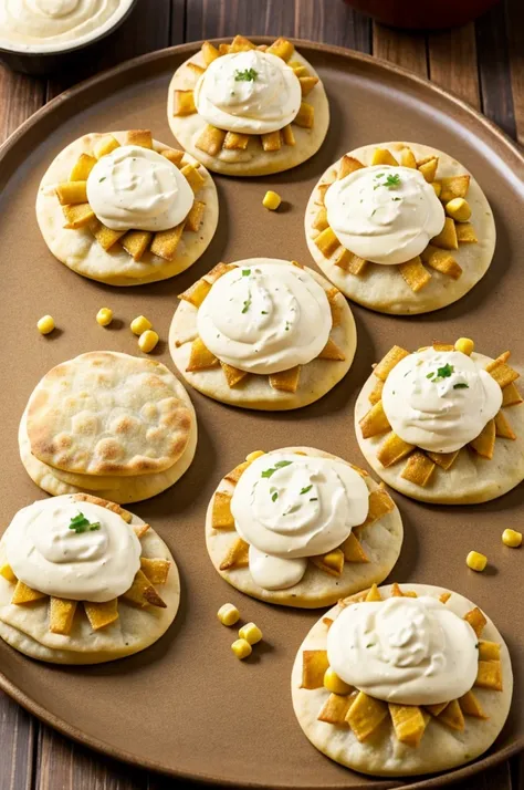 Gorditas of corn dough stuffed with pork rinds, served with sauce and cream.