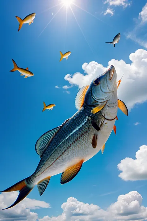 Fish flying in sky