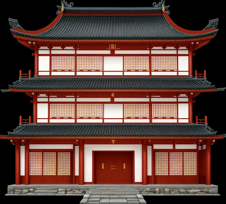 a cartoon illustration of a chinese building with a door and windows, an extremely detailed building, zen temple background, japanese temple, european japanese buildings, japanese house, ancient japanese architecture, digital painting of a pagoda, chinese ...