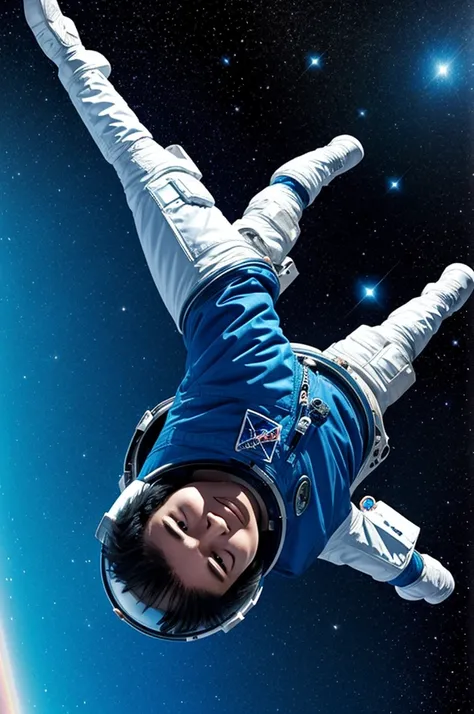 Generates an astronaut falling into the void with a blue background