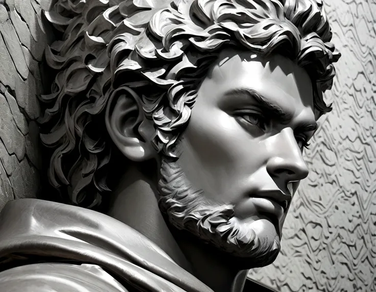 A Portrait Statue of the Stoic Marcus Aurelius in Black and White 4K,Face lateral, super realistic wallpaper,man strong,brawny