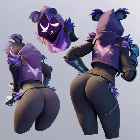 Raven team leader,purple hoodie, with no face, shadowed face, animal ears,purple skin, scar on eye, body skin, purple fur, waist belt, torso symbol, metal gloves, pointing your ass at the viewer, leaning forward, pushing, she closes her eyes, hands resting...