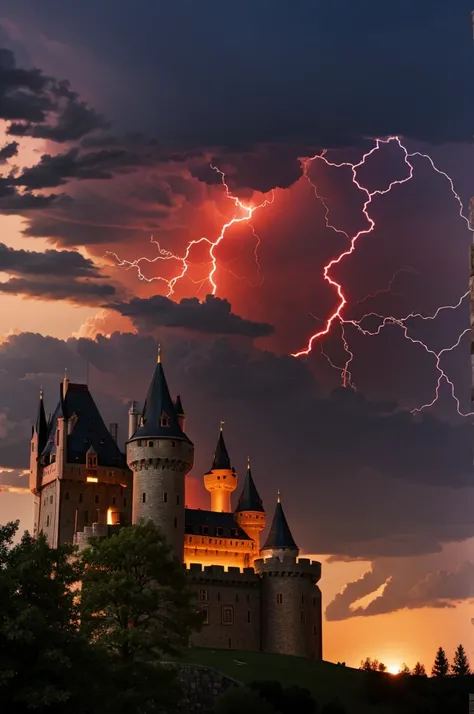 Red lightning struck the castle.