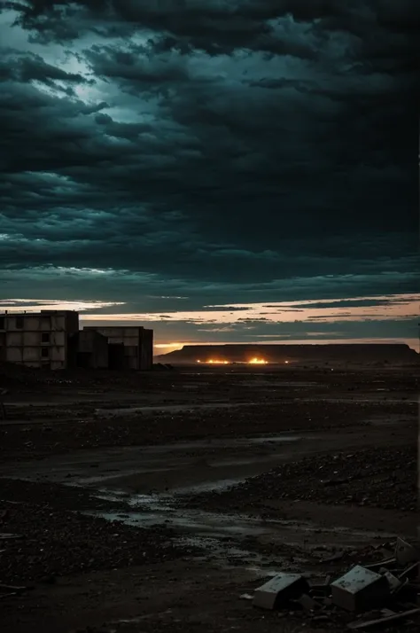 desolate landscape with dark skies, evoking a post-apocalyptic atmosphere.