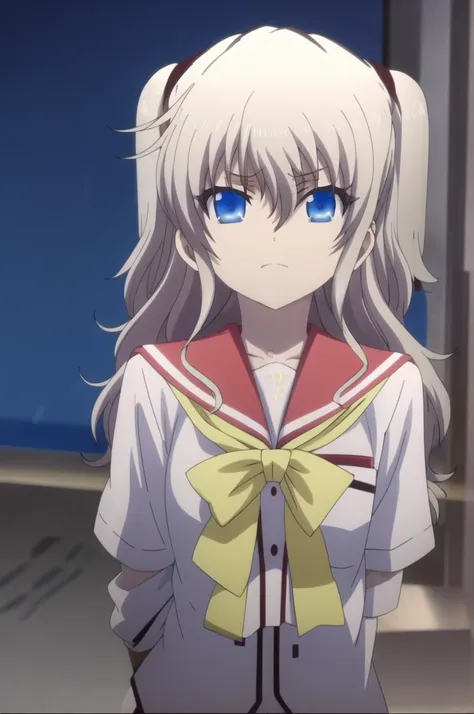 1girl, solo, best quality, masterpiece,   nao tomori, , serafuku, sailor collar, hair between eyes, anime style, anime color, 2d