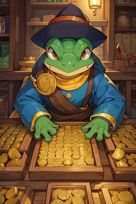 Frog Merchant,abacus,Counting gold coins