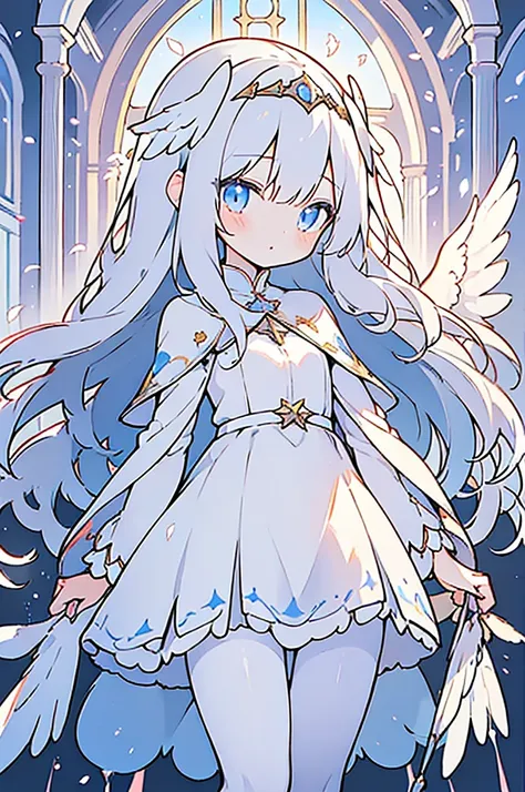 (((masterpiece))), (((beautiful light))), anime girl, 1girl, young, short height, flat chest, solo, wings, long hair, dress, blu...