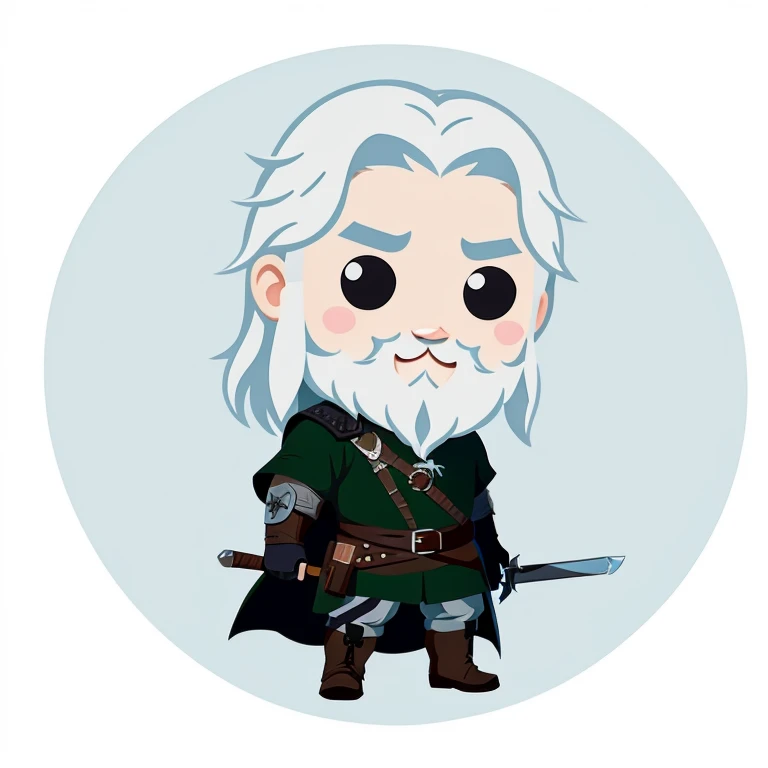 Die-cut sticker, Cute kawaii geralt of rivia sticker, white background, illustration minimalism, vector, pastel colors