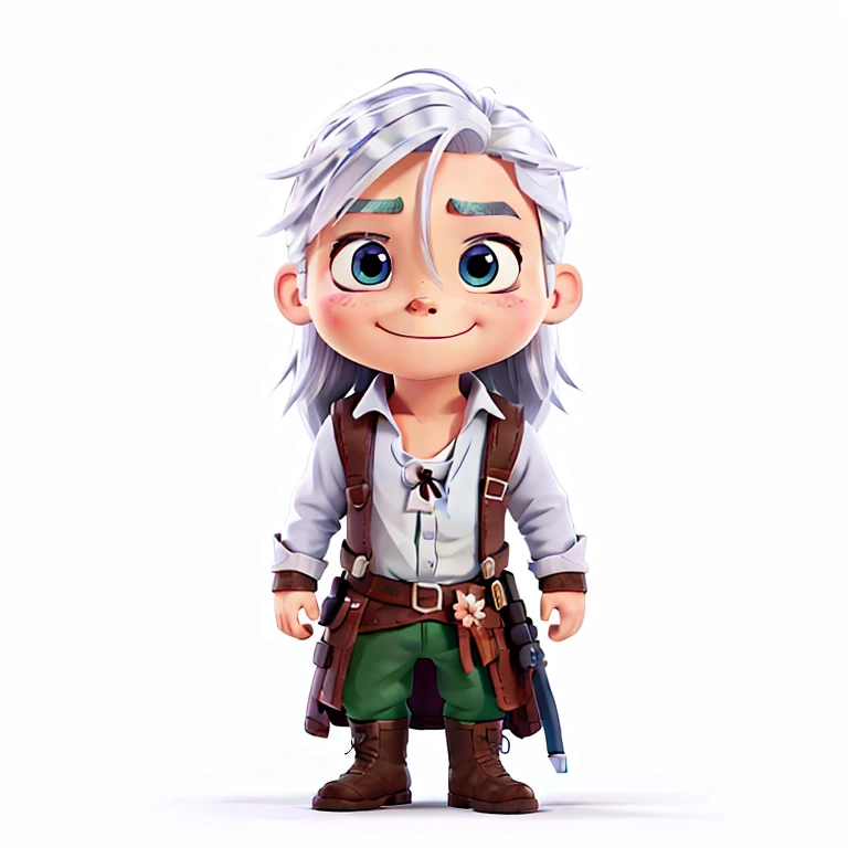 Die-cut sticker, Cute kawaii geralt of rivia sticker, white background, illustration minimalism, vector, pastel colors