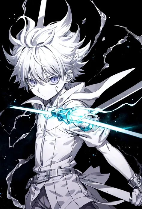 Killua zoldyck charged with electricity with dagger in hand