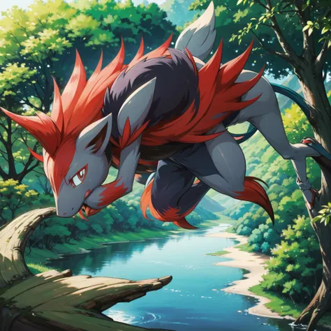 zoroark, pokemon (creature),forest, lake,