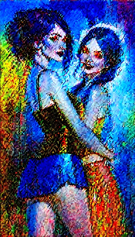 two girls love, pride (art inspired by Bill Sienkiewicz ). oil painting)
