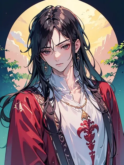 (masterpiece, top quality, best quality,official art, beautiful and aesthetic:1.2),(1man:1.3), long black hair,