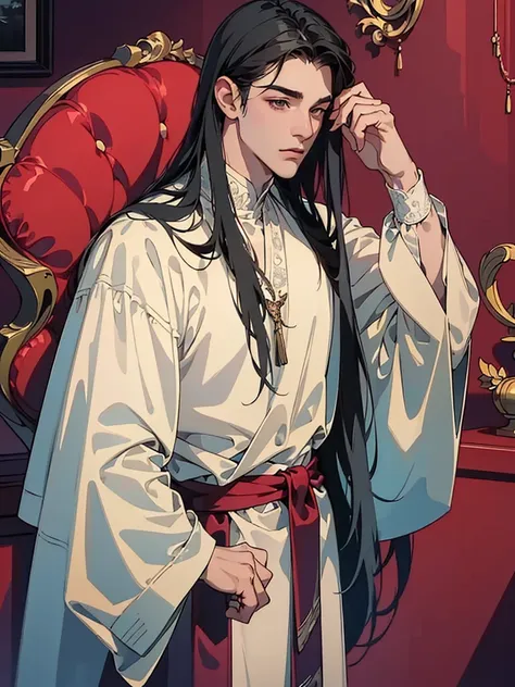 (masterpiece, top quality, best quality,official art, beautiful and aesthetic:1.2),(1man:1.3), long black hair,