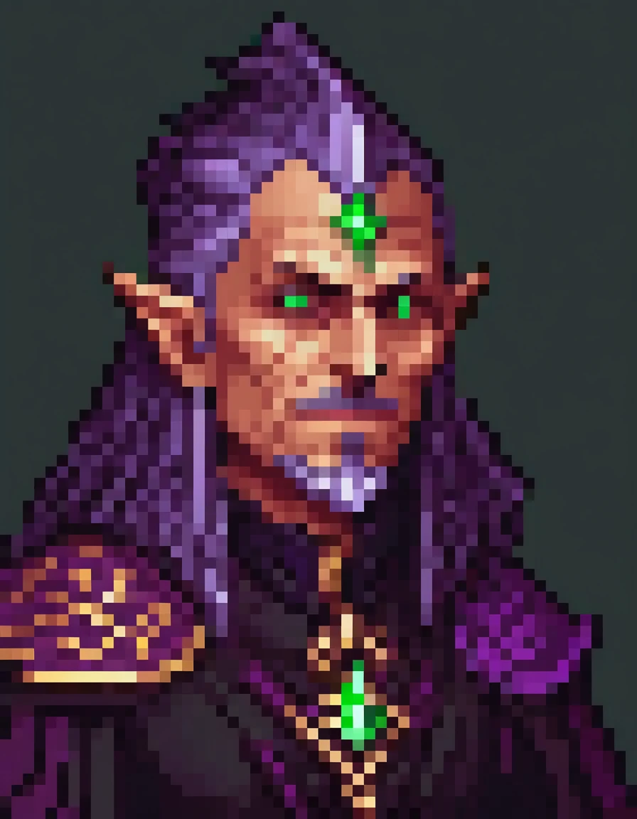 detailed portrait of a Dark Mage, green emphasis and accents, hard facial features, strange magic, evil powers, deadly magic user intricate pixel art style, highly detailed, masterpiece, 8k, photorealistic