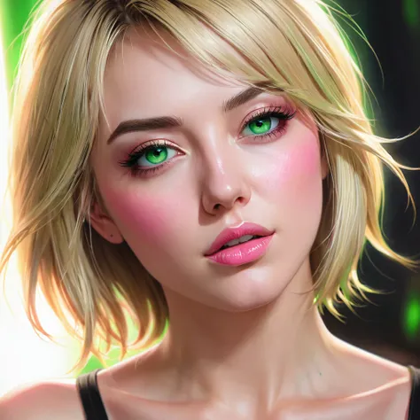 Oral rape of the woman blonde hair green eyes and pink batm and a black top, realistic art style, RossDraws portrait, Artgerm portrait, Anime realistic artstyle, 4K realistic digital art, 4K realistic digital art, 8K Artgerm Bokeh, DeviantArt Artstation CG...