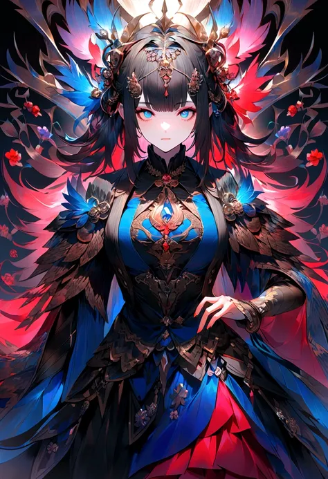 Danfeng Eyes，bushido，The upper part of the body，Black coiled hair，Simple hairpins，Cold eyes，solo person，orthofacial，frontage，Peach blossom background，Highly saturated colors，Hyper Real，8K high-definition，holding a longsword，Absolutely beautiful，high light，...