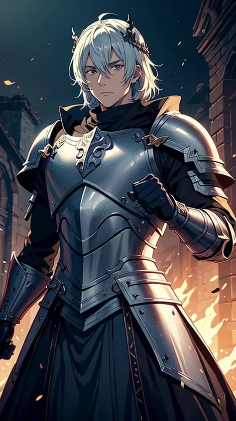 Make a Knight, a man in armor, highly detailed exquisite fanart, a human male paladin, handsome guy in demon slayer art, male paladin, with an armor and a crown,