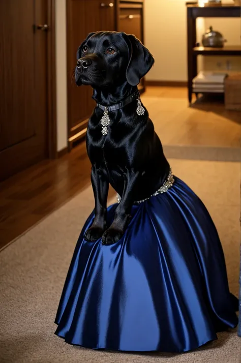 A dog in an evening dress