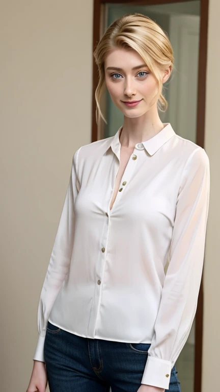 Elizabeth Debicki dressed in casual and elegant clothes with a sexy smile