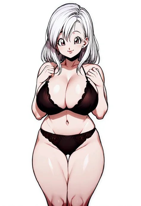 BULMA, adolescent, big breasts, whole body, Smiling girl, black lingerie, Thighs. 