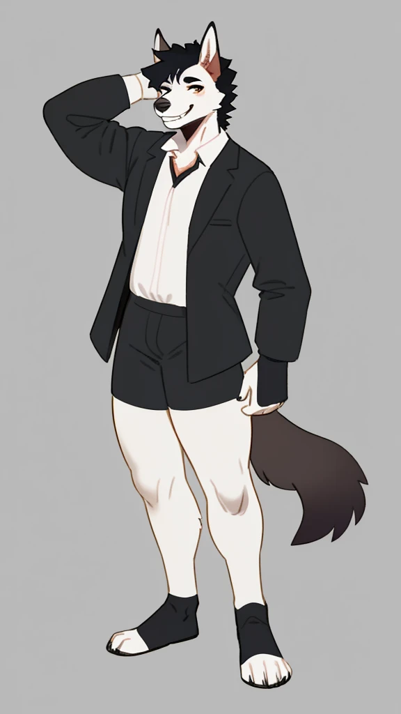 By bebebebebe, by lostgoose, by goonie-san, solo, standing, boy, lobo, sexy, hair, smiling, happy,  full body