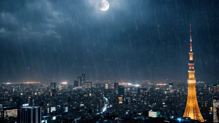 rain, city, night, tokyo ragii, moonlight.