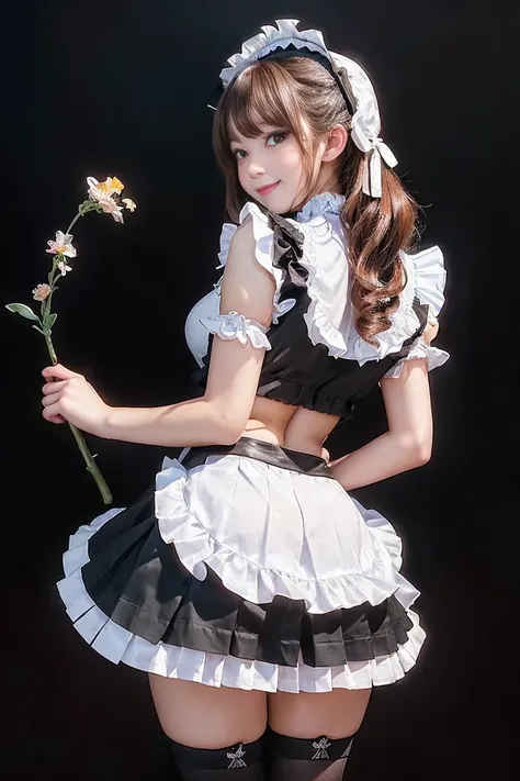 (Highest quality, Super detailed, High resolution, 8K images),Sexy maid、 (Frilled maid cafe costume, Pleated mini skirt:1.5), (A maid cafe costume with a large open chest:1.2), (Beautiful big boobs:1.3), Exposed breasts, (Amazingly beautiful girl), Brown H...