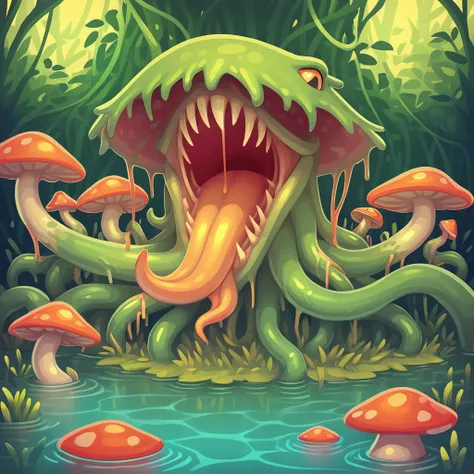 man-eating mangrove in tentacle  mushroom art style