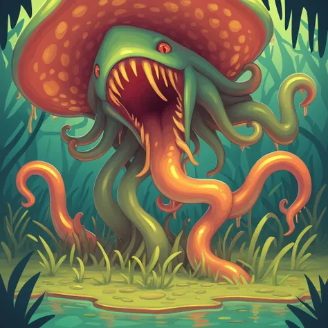 Man-Eating Mangrove in tentacle  mushroom art style