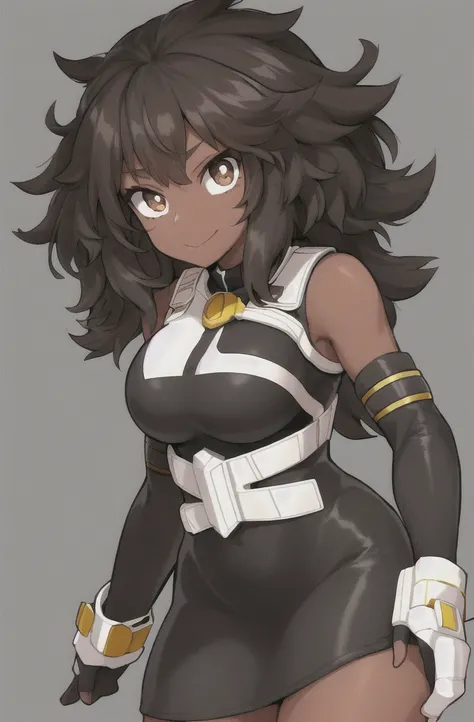 Horikoshi Kouhei, 1 girl, Dark skin, dark brown hair, borroso background, Boku no hero academia, high resolution, Brown eyes, almond eyes, long hair, afro hair,  
