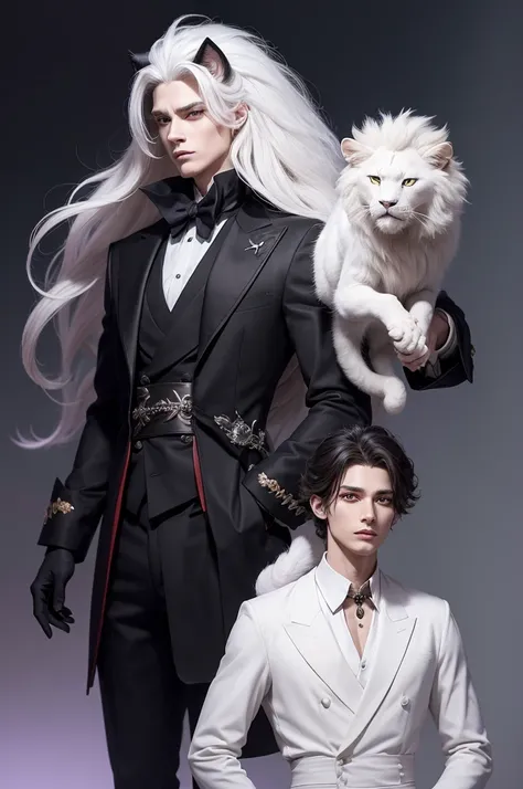 Here is the representation of the beast: a cursed prince transformed into a humanoid creature, white lion mix, cat and crow. The face is almost human, with a touch of anime and Disney style. 🌟