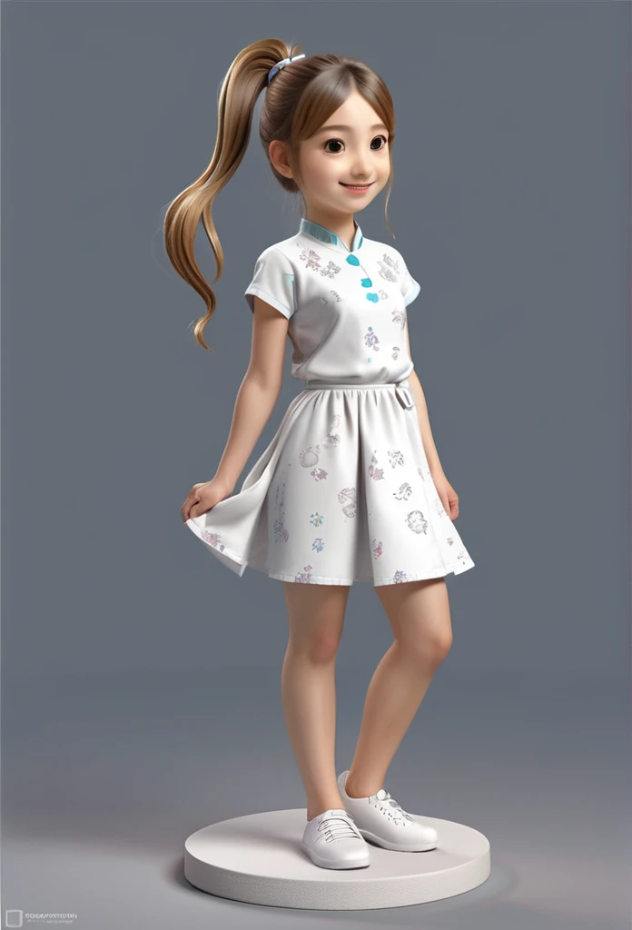 Drawing of a girl with ponytail and dress, cute 3d rendering, cute detailed digital art, mini cute girl, cute digital painting, 3d rendering stylized, cute digital art, cute rendering 3d anime girl, little curve loli, cute! C4D, a single character full bod...