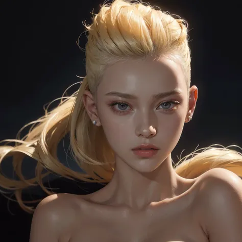 a 20 yo woman, blonde, (hi-top fade:1.3), dark theme, soothing tones, muted colors, high contrast, (natural skin texture, hyperrealism, soft light, sharp)