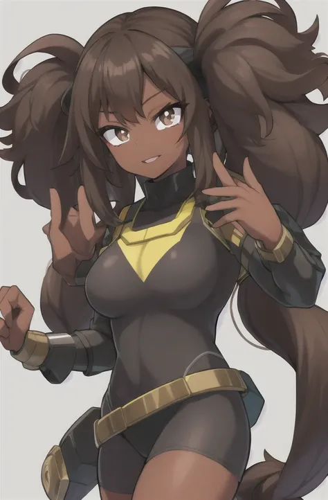 Horikoshi Kouhei, 1 girl, Dark skin, , dark brown hair, borroso background, Boku no hero academia, high resolution, Brown eyes, almond eyes, long hair, afro hair
