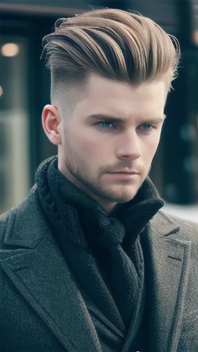 Iceland man  Stylish hair focus on face.