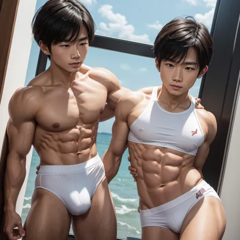 Cute white and muscle asian 
