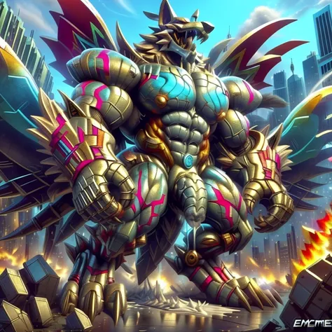 (masterpiece. official art. 8k. best quality. detailed full body. full body.)

(situation 1 : dominating The Phoenix Wolf. The Phoenix Wolf is over 1000 meters long. focus GIANT mechanical Muscular The Phoenix Wolf is trampling the car. Looking down.)

(si...