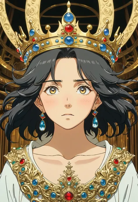 Queen, crown, by Studio Ghibli, best quality, masterpiece, very aesthetic, perfect composition, intricate details, ultra-detailed