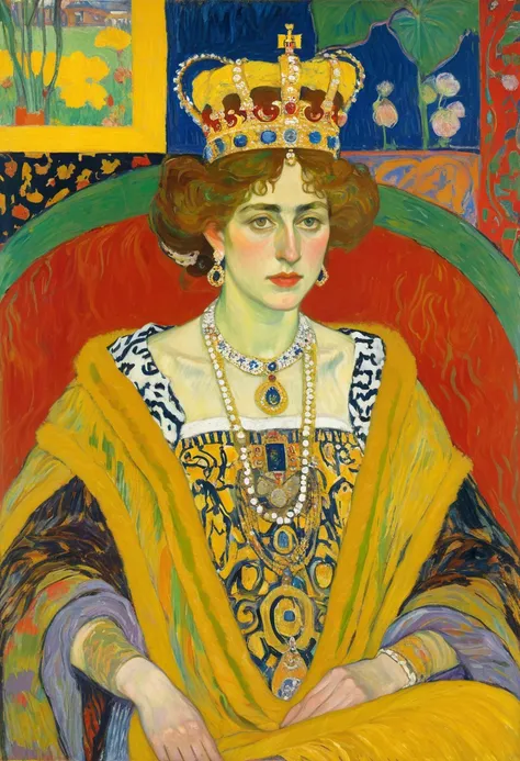 Queen, crown, by Pierre Bonnard, best quality, masterpiece, very aesthetic, perfect composition, intricate details, ultra-detailed