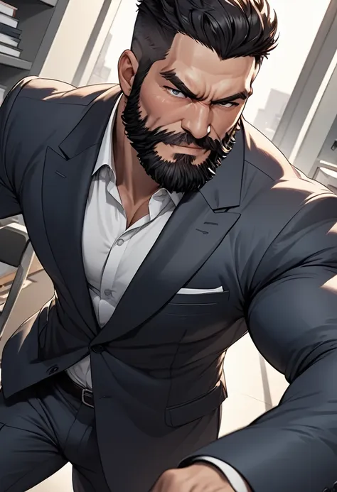 detailed illustration, dynamic angle, ultra-detailed, illustration, 1man, strong, smirk, suit coat, office, sexy, seductive, bla...