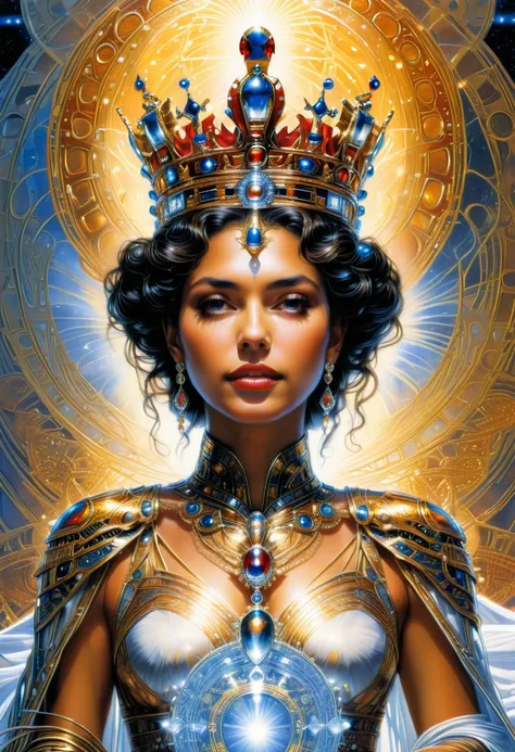 Queen, crown, pose, by Drew Struzan, photo, best quality, masterpiece, very aesthetic, perfect composition, intricate details, ultra-detailed