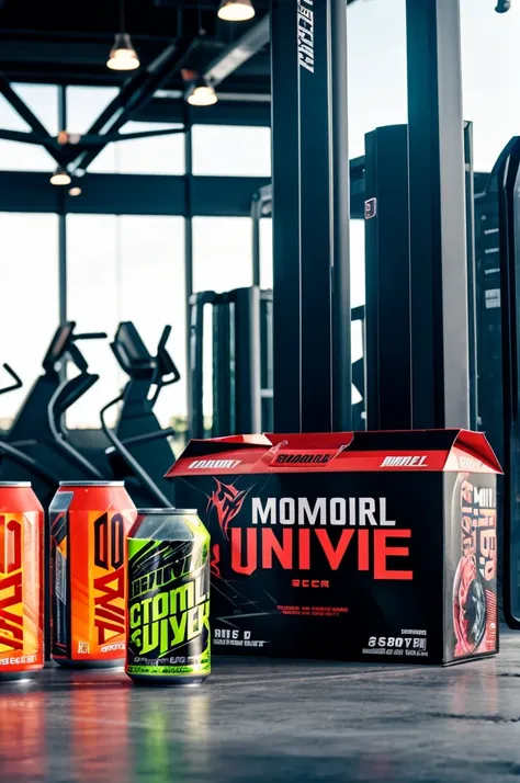 Advertising with content of an energy drink with the name “immortal” and a gym in the background 