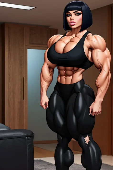 23 yo arabic woman on steroids, enormous silicon lips, huge full lips with oversized fillers, hypermuscular bulging muscular body, massive quads & glutes, ultra buff female bodybuilder with broad powerful body, extreme massive musculature of surreal size, ...