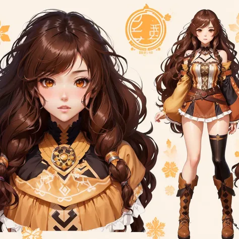 anime girl with long hair and brown outfit with brown boots, adoptable character, detailed anime character art, adoptable full body, boho chic | | very anime!!!, anime design of character, pretty anime design of character, cute art style, anime character a...