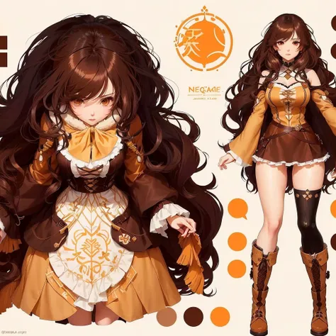 anime girl with long hair and brown outfit with brown boots, adoptable character, detailed anime character art, adoptable full body, boho chic | | very anime!!!, anime design of character, pretty anime design of character, cute art style, anime character a...